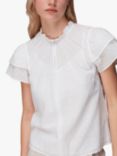 Whistles Dobby Cotton Ruffle Neck Blouse, White