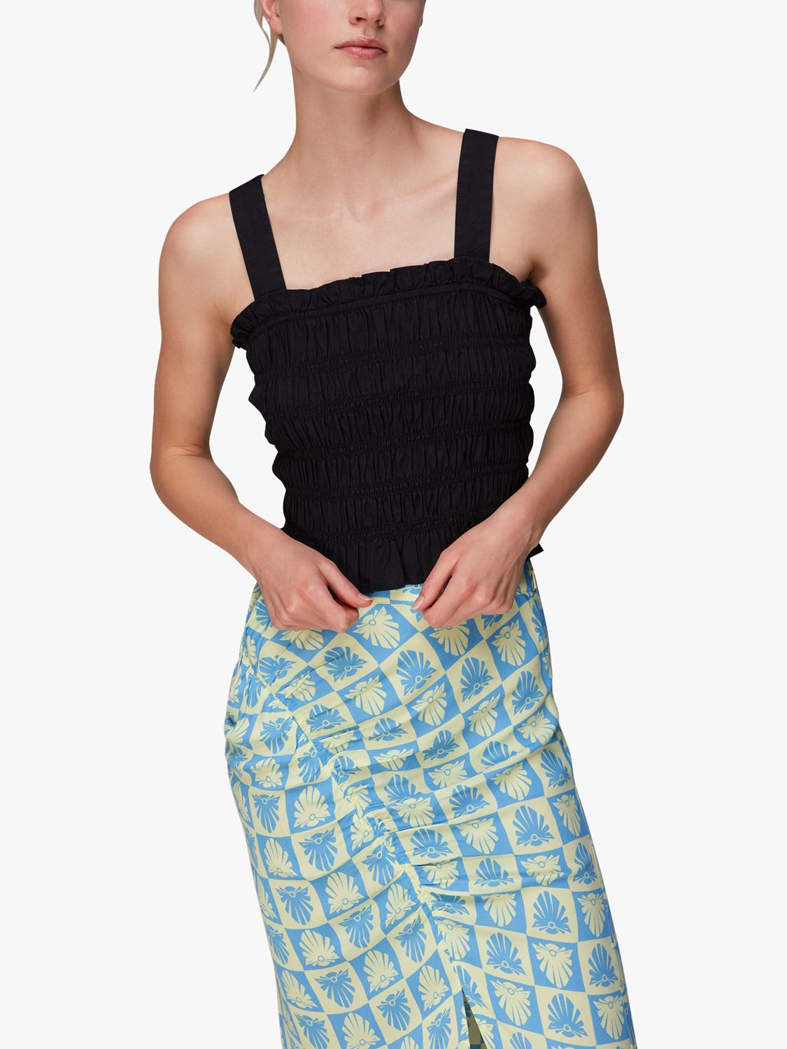 Buy Whistles Checkerboard Shells Midi Skirt, Blue/Multi Online at johnlewis.com