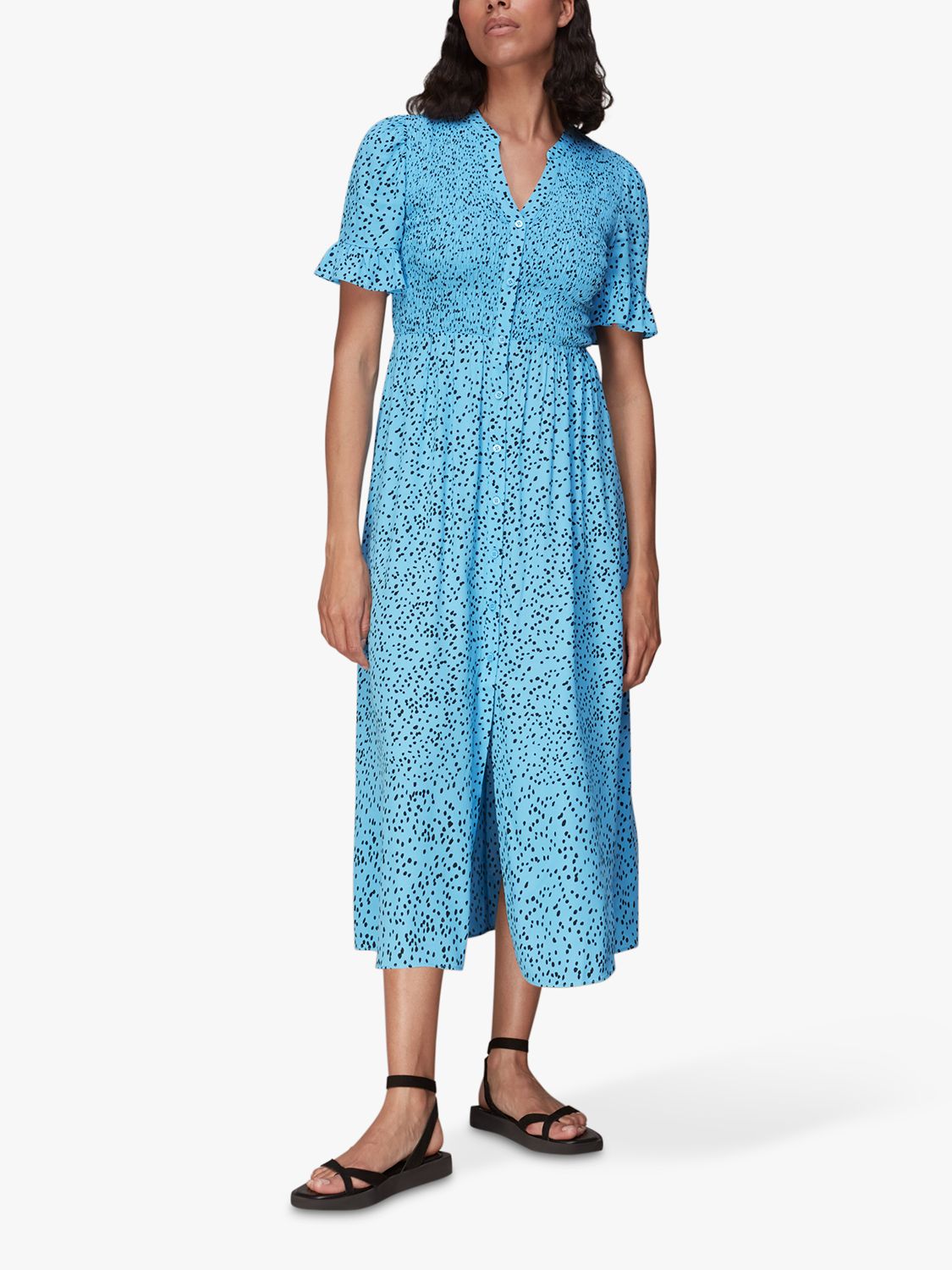 Whistles Spotted Print Midi Shirt Dress, Blue/Multi at John Lewis ...