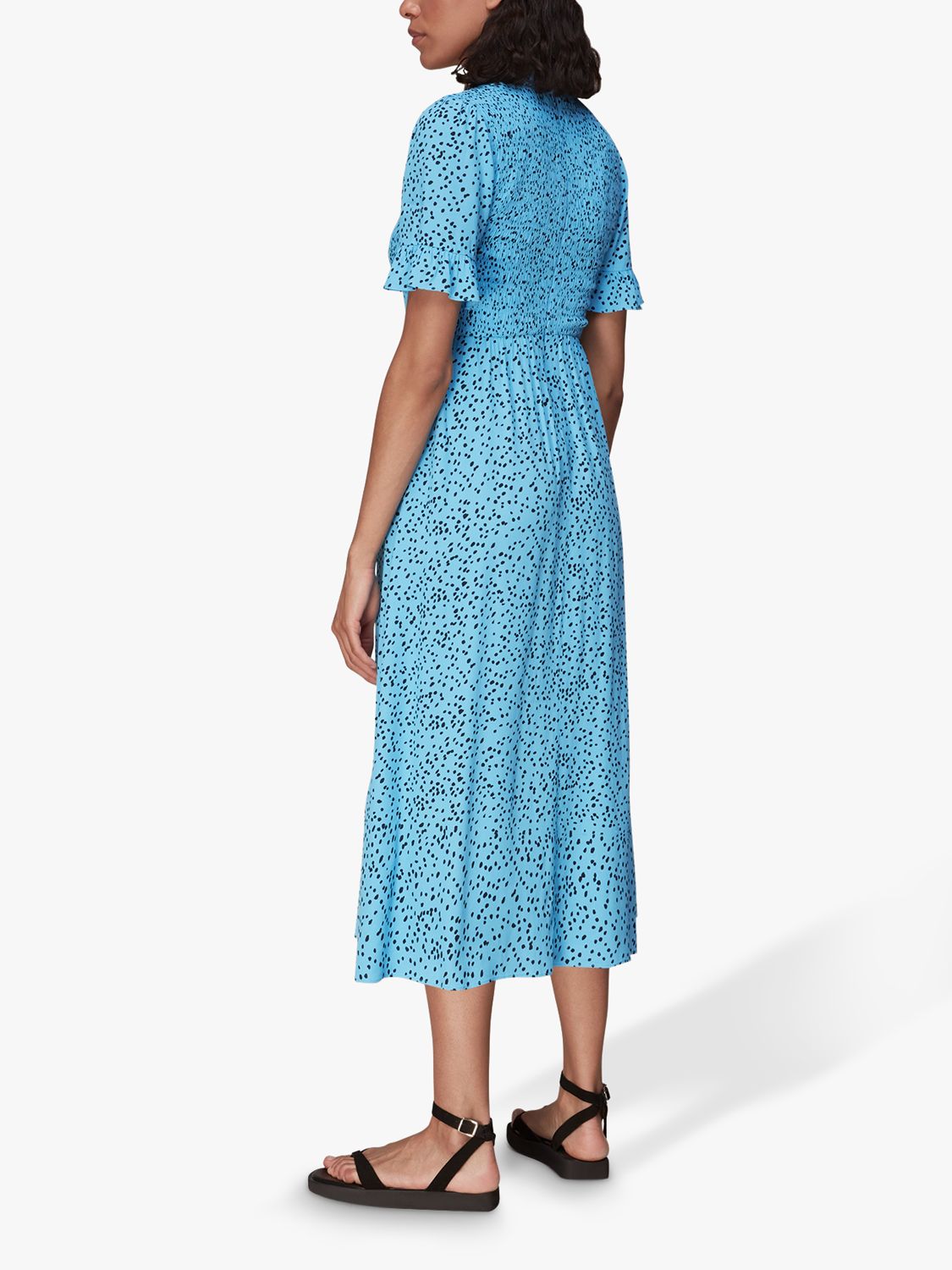 Whistles Spotted Print Midi Shirt Dress Blue Multi at John Lewis