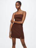 Mango Linen Blend A-Line Mini Dress, Brown