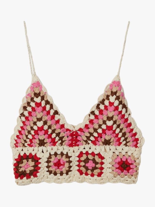 Mango Crochet Crop Top, Pink, S