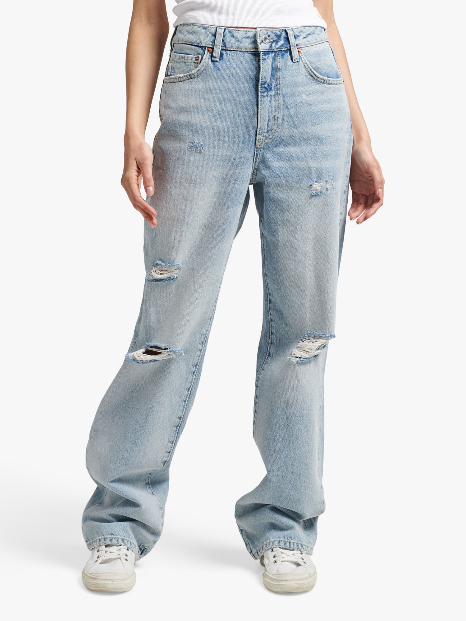 Superdry Organic Vintage Wide Leg Distressed Jeans, Spring Vintage, W26/L30
