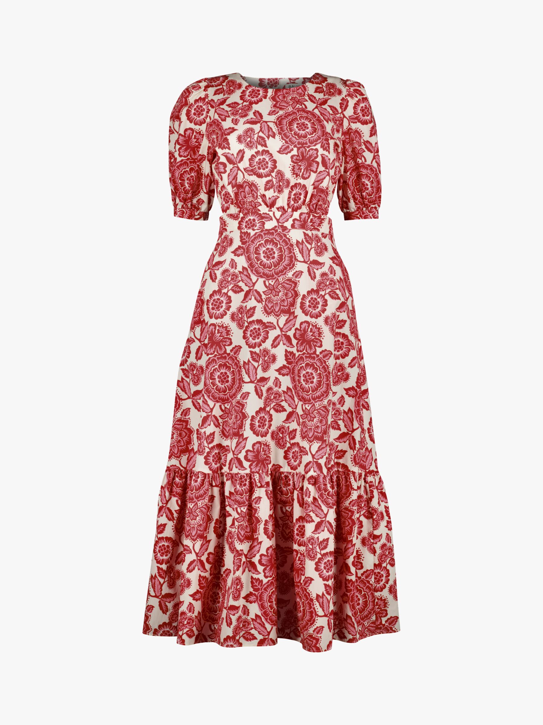 Baukjen Isaaca Floral Organic Cotton Midi Dress, Pink/Strawberry at ...