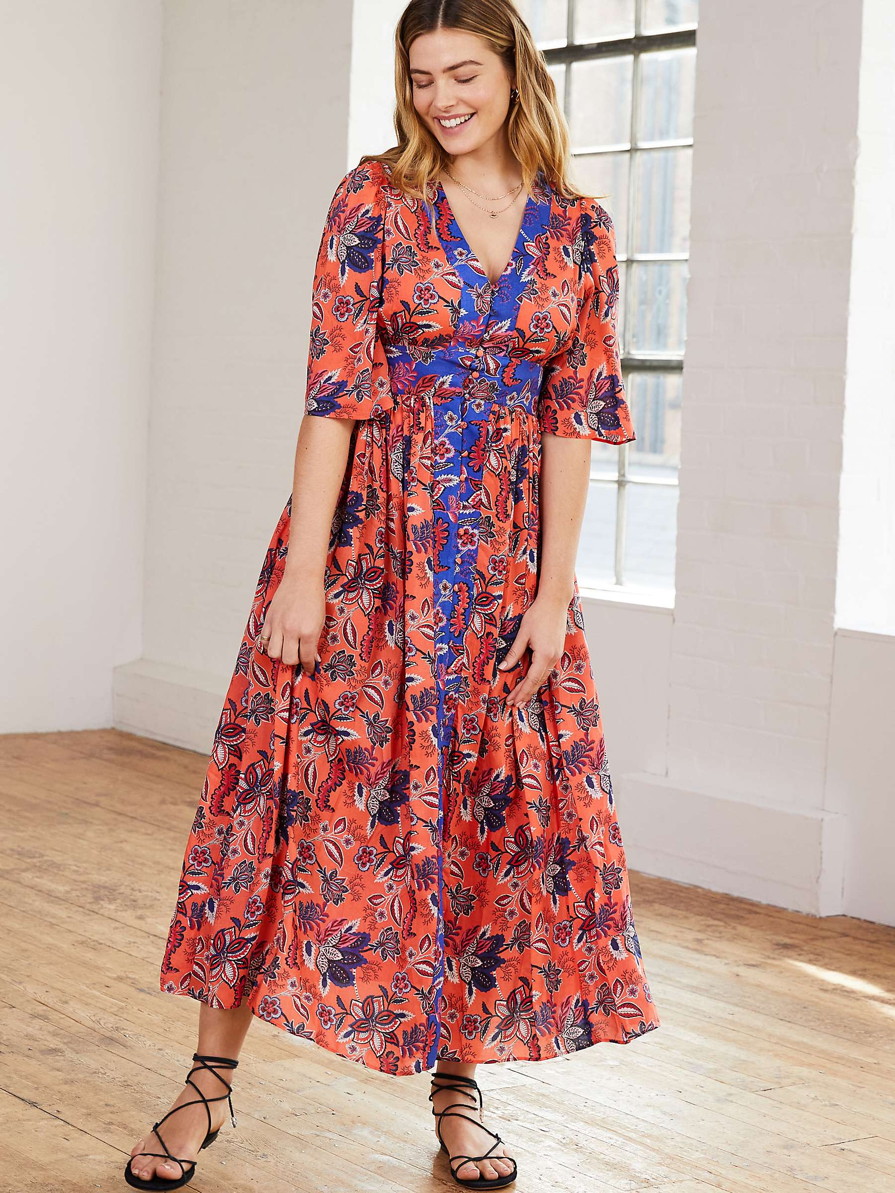 Buy Baukjen Leilani Floral Midi Dress, Orange Verona Online at johnlewis.com