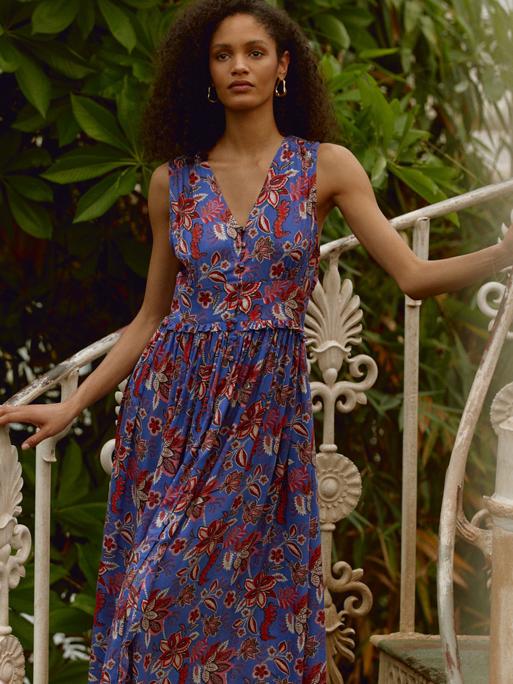 Baukjen Jayla Midi Floral Dress, Blue Verona at John Lewis & Partners