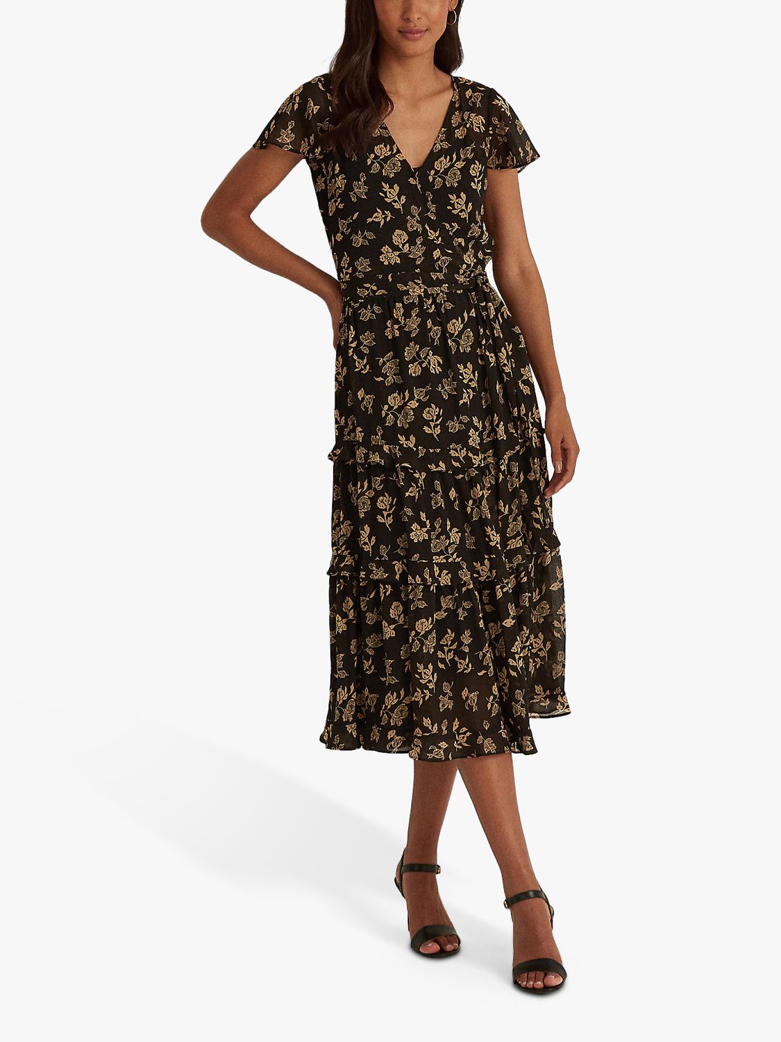 Ralph Lauren Dijenova Floral Print Dress, Black/Cream