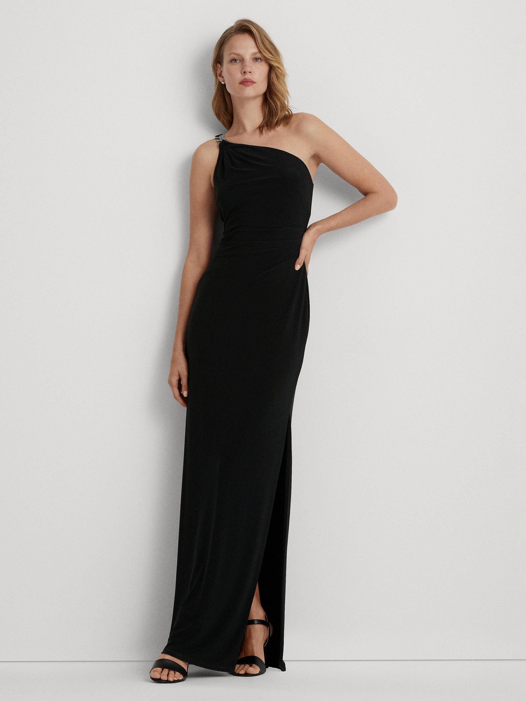 Lauren Ralph Lauren Belina Asymmetric Maxi Dress, Black at John Lewis ...