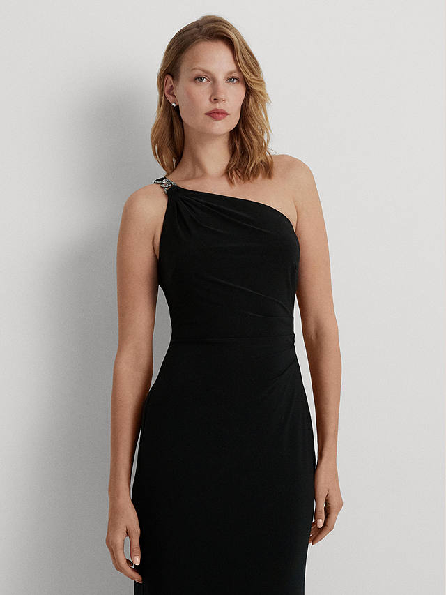 Lauren Ralph Lauren Belina Asymmetric Maxi Dress, Black at John Lewis ...