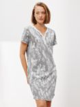 John Lewis Wisteria Short Sleeve Nightdress, Grey/White