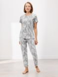 John Lewis Wisteria Print Short Sleeve Jersey Pyjama Set, Grey/White