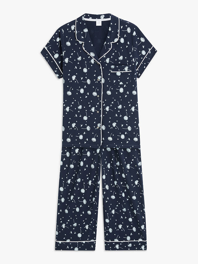 John Lewis Devon Dandelion Cropped Shirt Pyjama Set, Navy