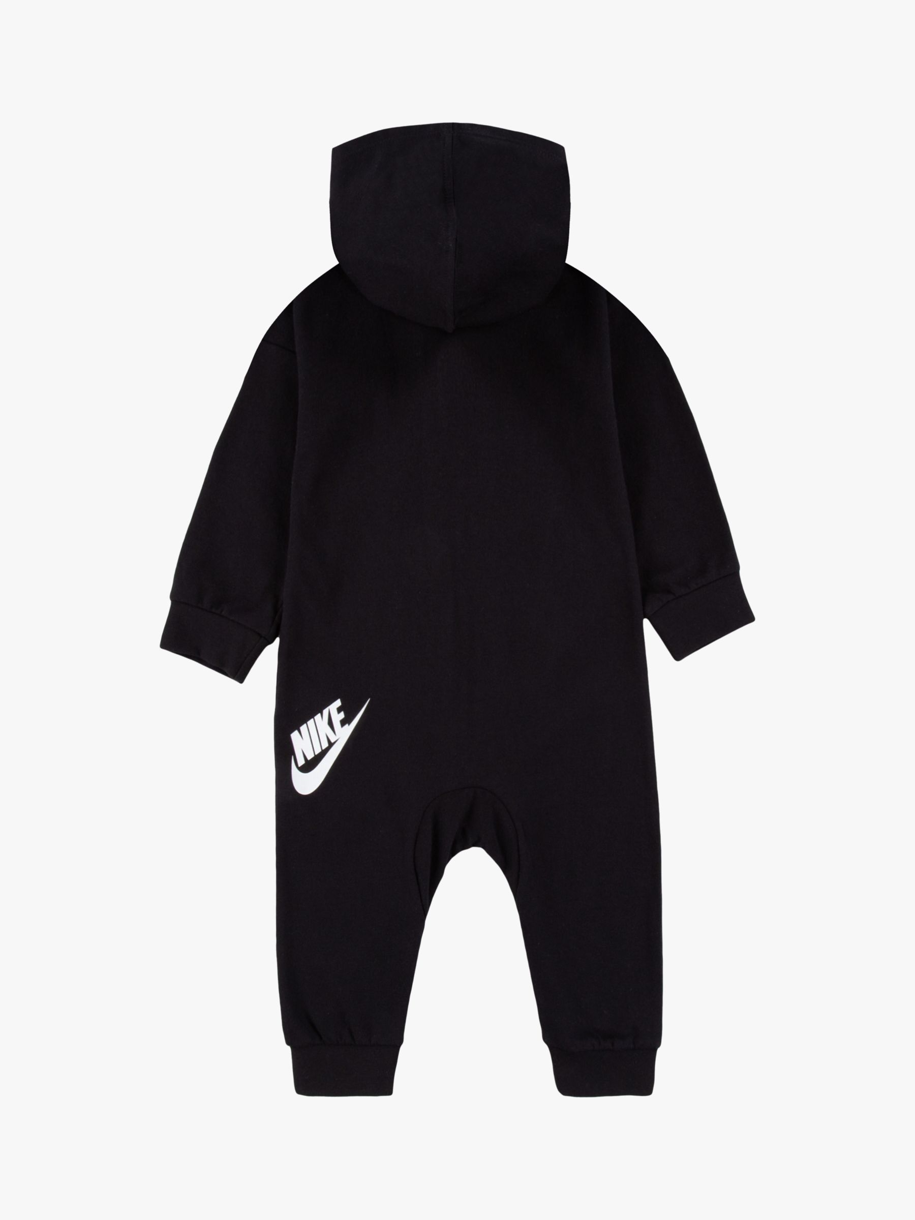Nike Baby Hooded Logo Sleepsuit, Black, Black at John Lewis & Partners