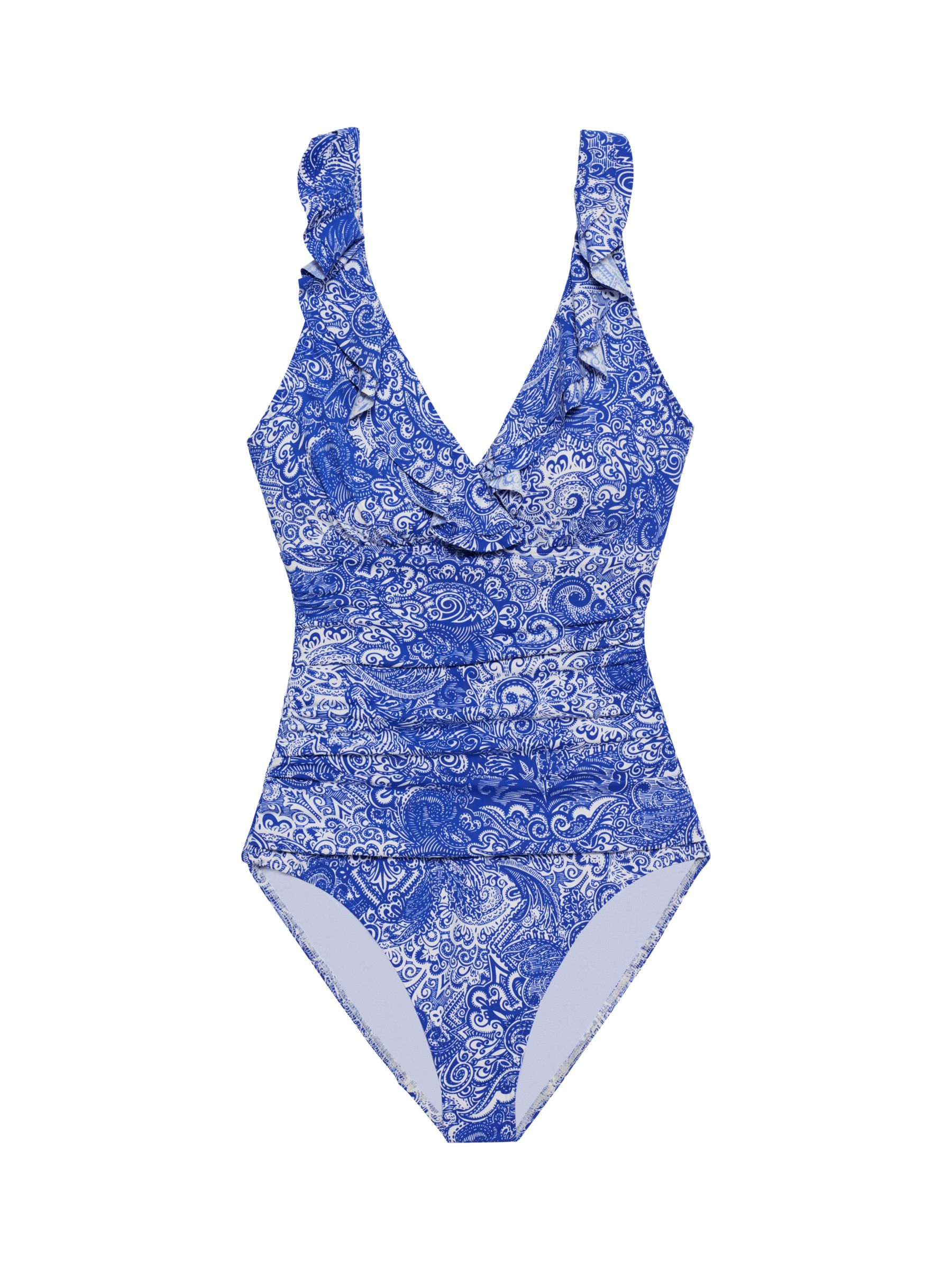 Lauren Ralph Lauren Paisley Print Ruffle Underwired Swimsuit, Royal ...