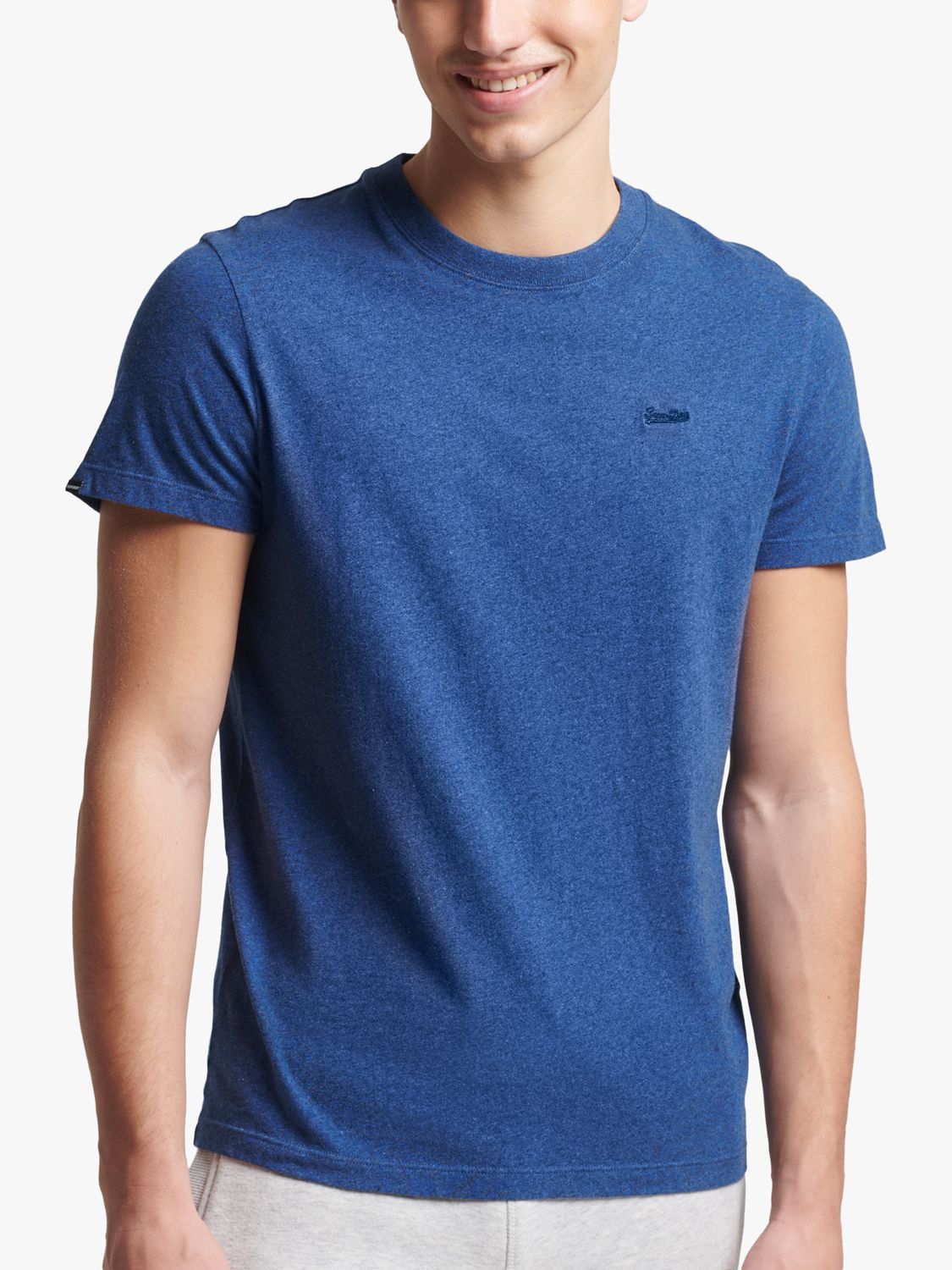 Superdry Organic Cotton Micro Embroidered T-Shirt, Bright Blue Marl at ...