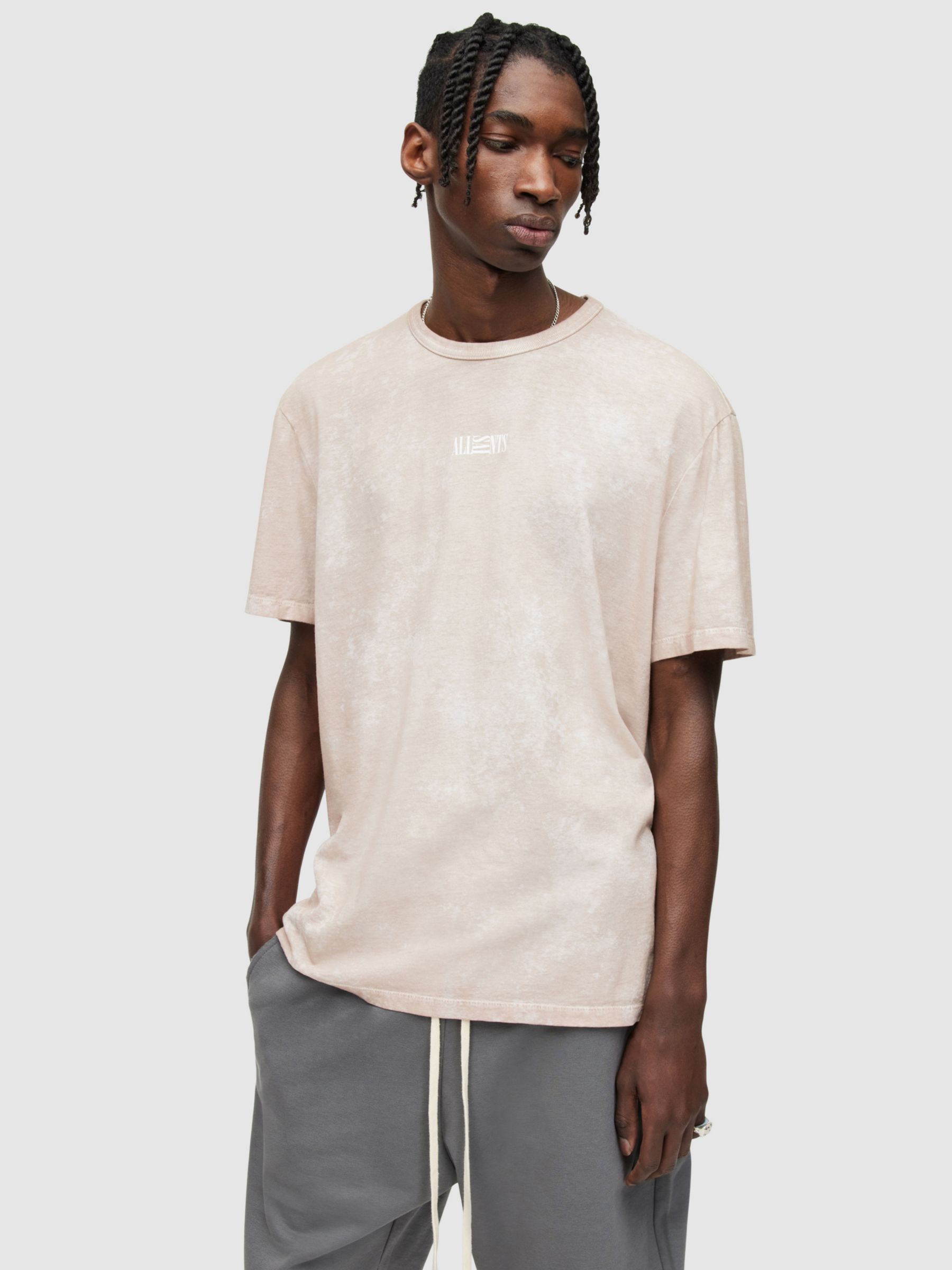 AllSaints Opposition Short Sleeve Crew Neck T-Shirt, Peached Taupe