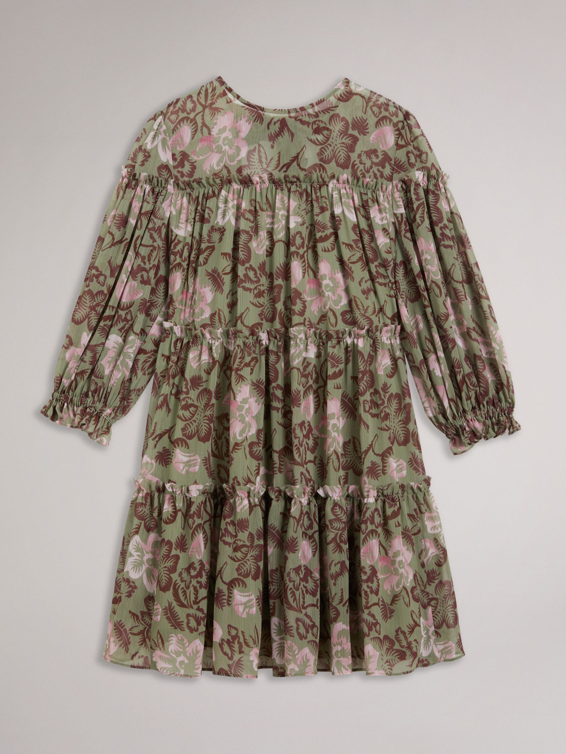 Ted Baker Bunnoo Floral Print Tiered Mini Dress, Khaki at John Lewis ...