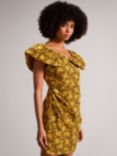 Ted Baker Ondina Floral Print Ruched Mini Dress, Mid Yellow