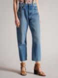Ted Baker Jillye Cotton Denim Cropped Jeans, Mid Blue