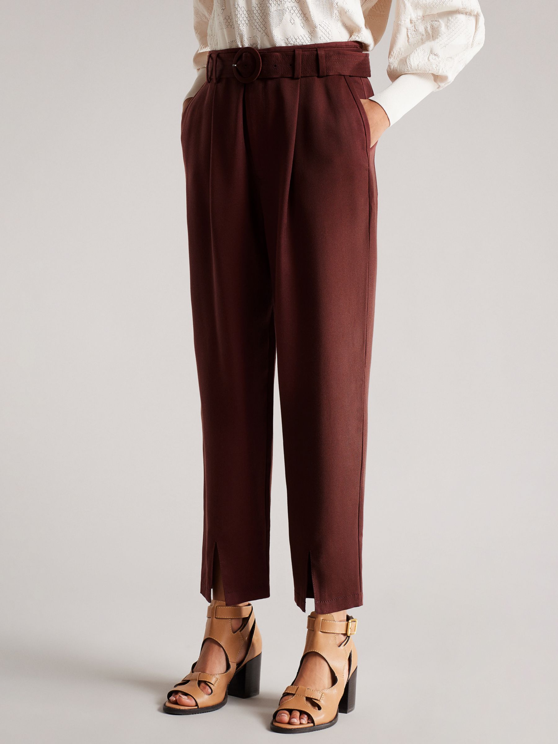 Ted Baker Ninette Belted Trousers, Brown at John Lewis & Partners