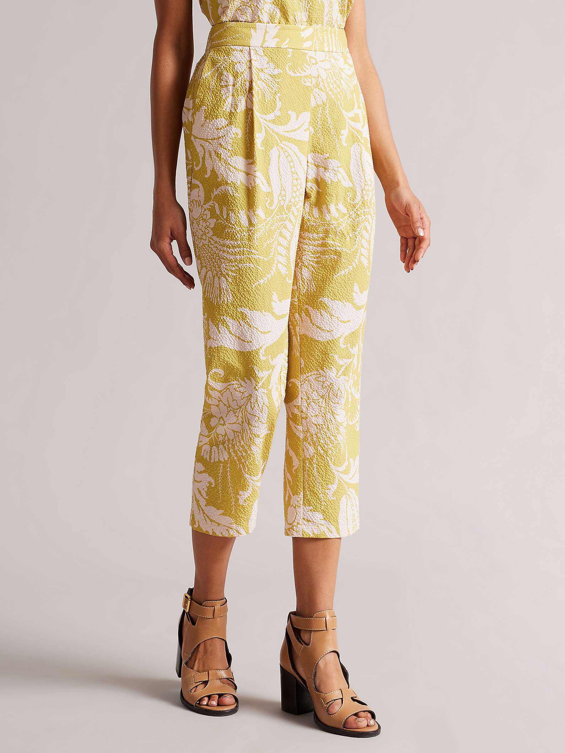Buy Ted Baker Kaylani Textured Floral Print Cropped Trousers, Yellow Online at johnlewis.com