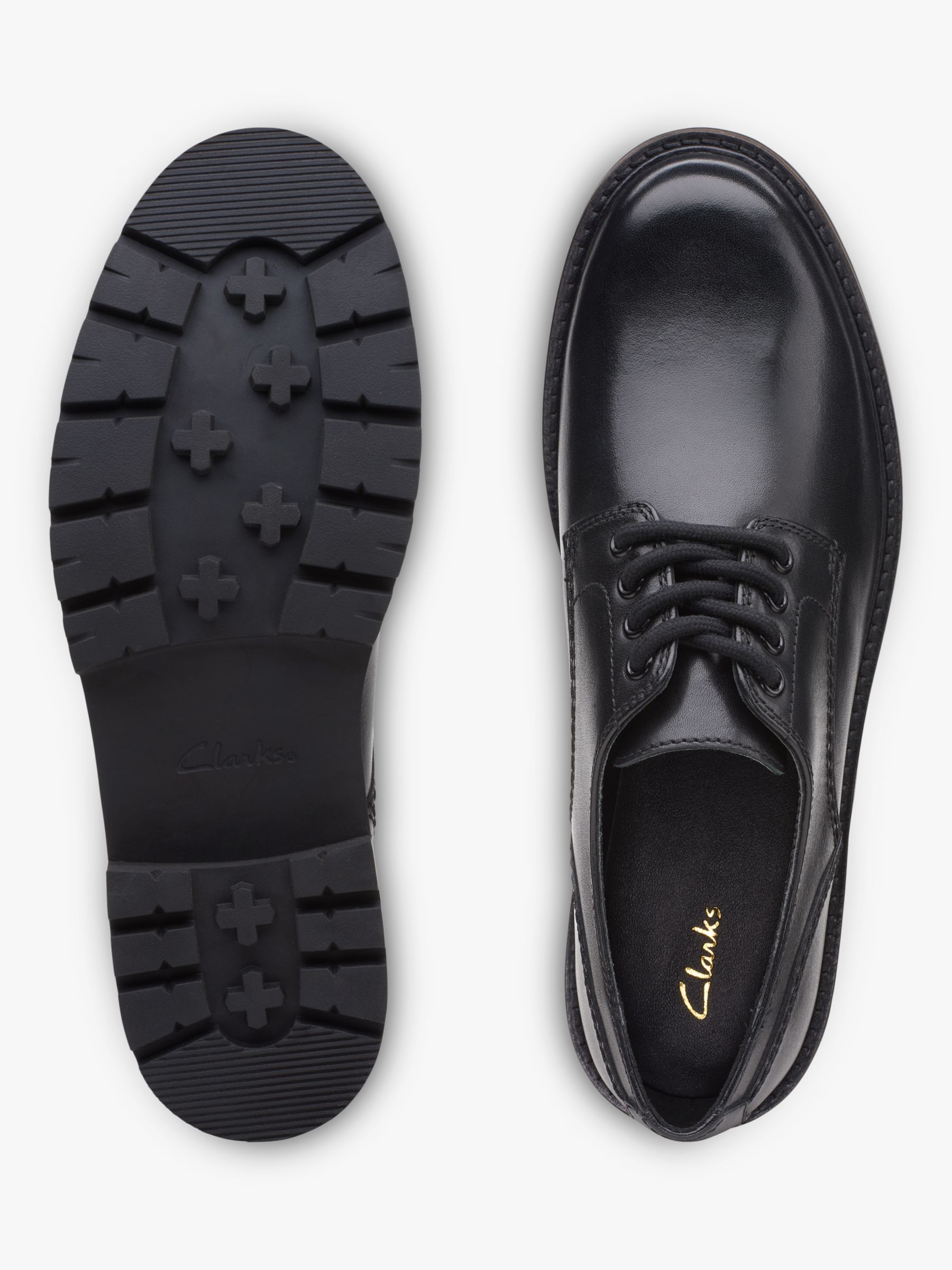 Clarks Orianna Leather Chunky Derby Shoes, Black at John Lewis & Partners