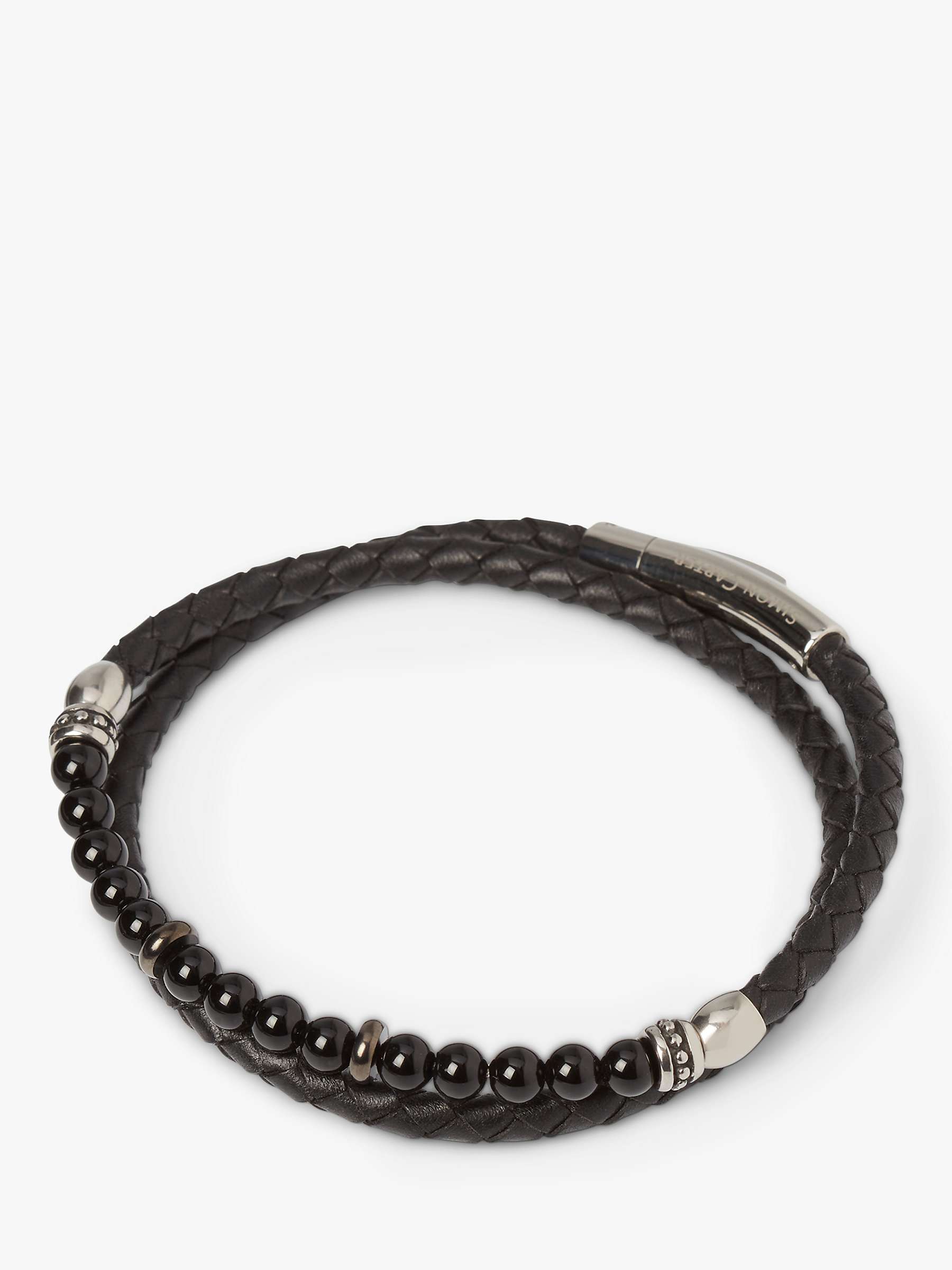 Buy Simon Carter Men's Hayle Leather Onyx Bead Bracelet, Black Online at johnlewis.com