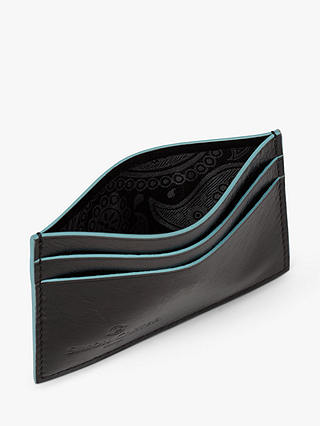 Simon Carter Contrast Edge Leather Card Holder, Black/Blue