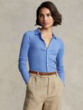 Polo Ralph Lauren Long Sleeve Ribbed Button Polo Shirt, Lake Blue