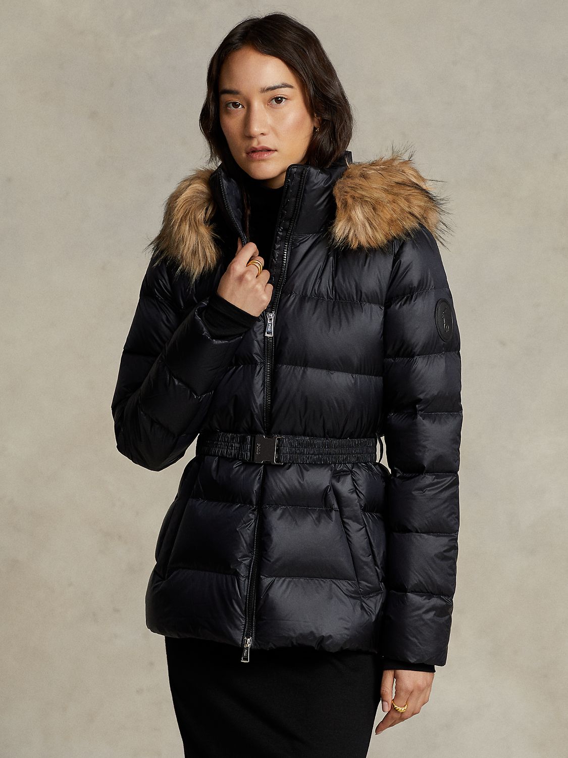 Polo Ralph Lauren Quilted Down Faux Fur Hood Jacket, Polo Black