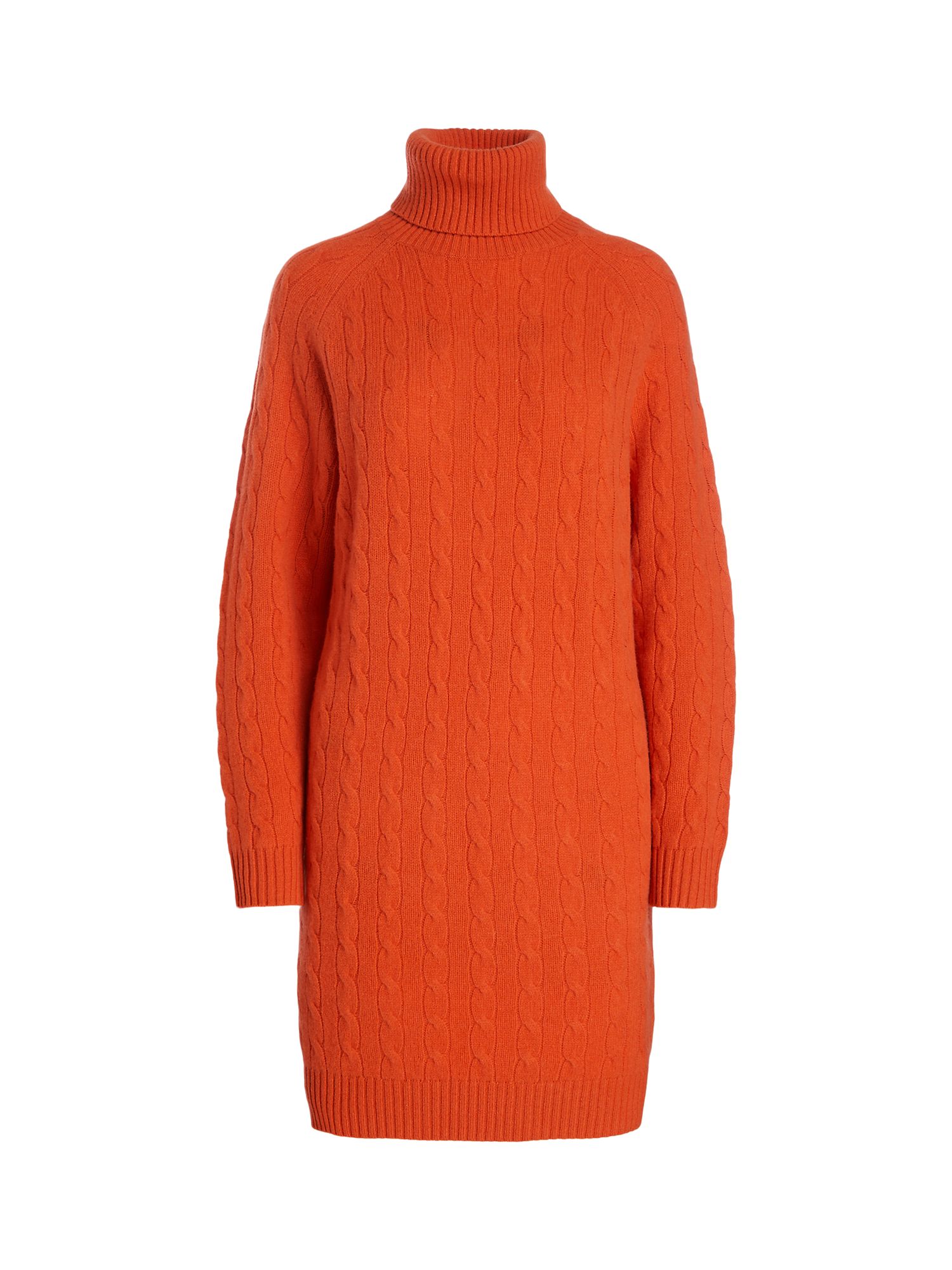 Polo Ralph Lauren Cable Knit Roll Neck Cashmere Blend Jumper Dress, Orange