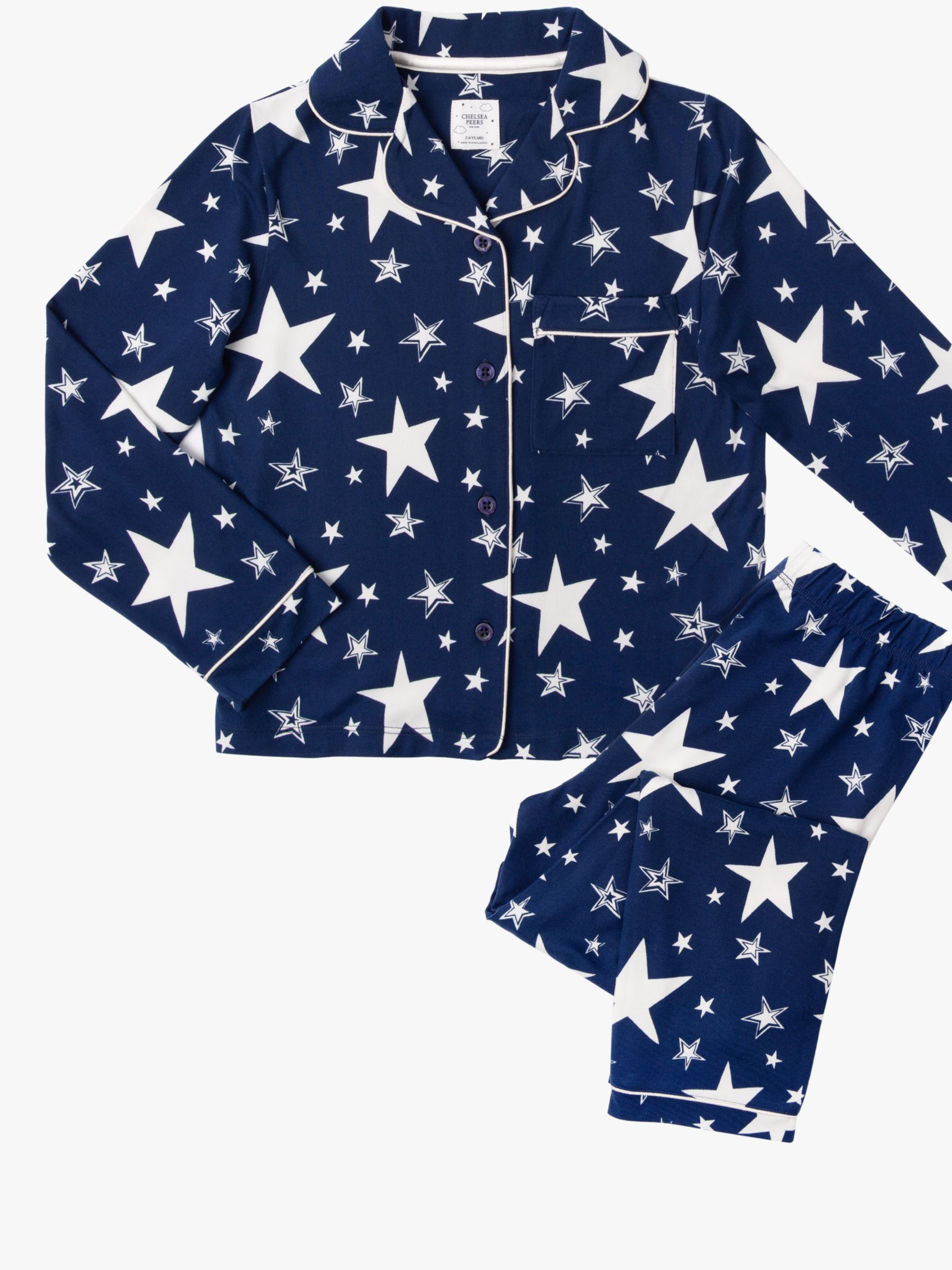 Buy Chelsea Peers Kids' Sparkle Star Shirt Pyjamas, Navy Online at johnlewis.com