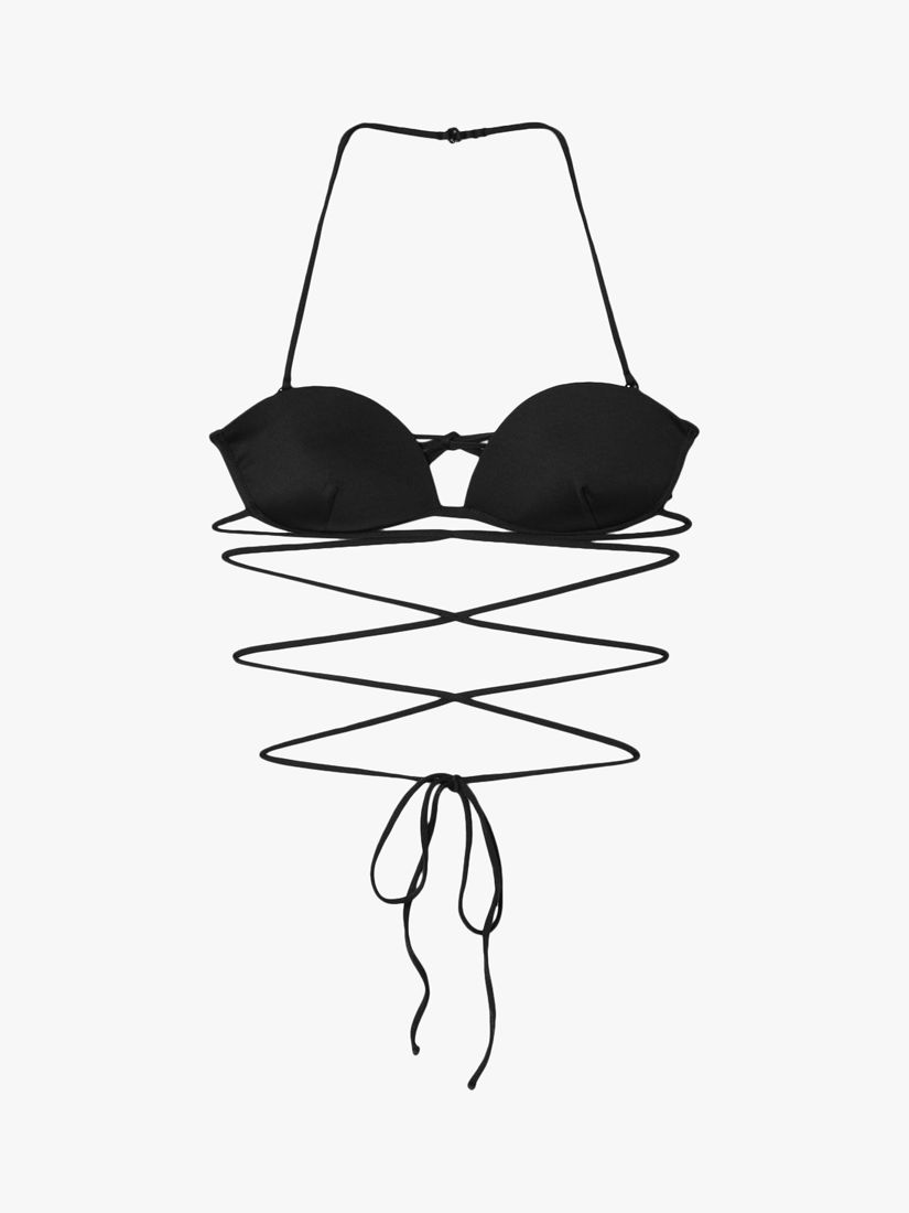 Mango Faro String Bikini Top, Black at John Lewis & Partners