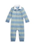 Ralph Lauren Baby Rugby Stripe Coverall Romper, Channel Blue/Lima Bean