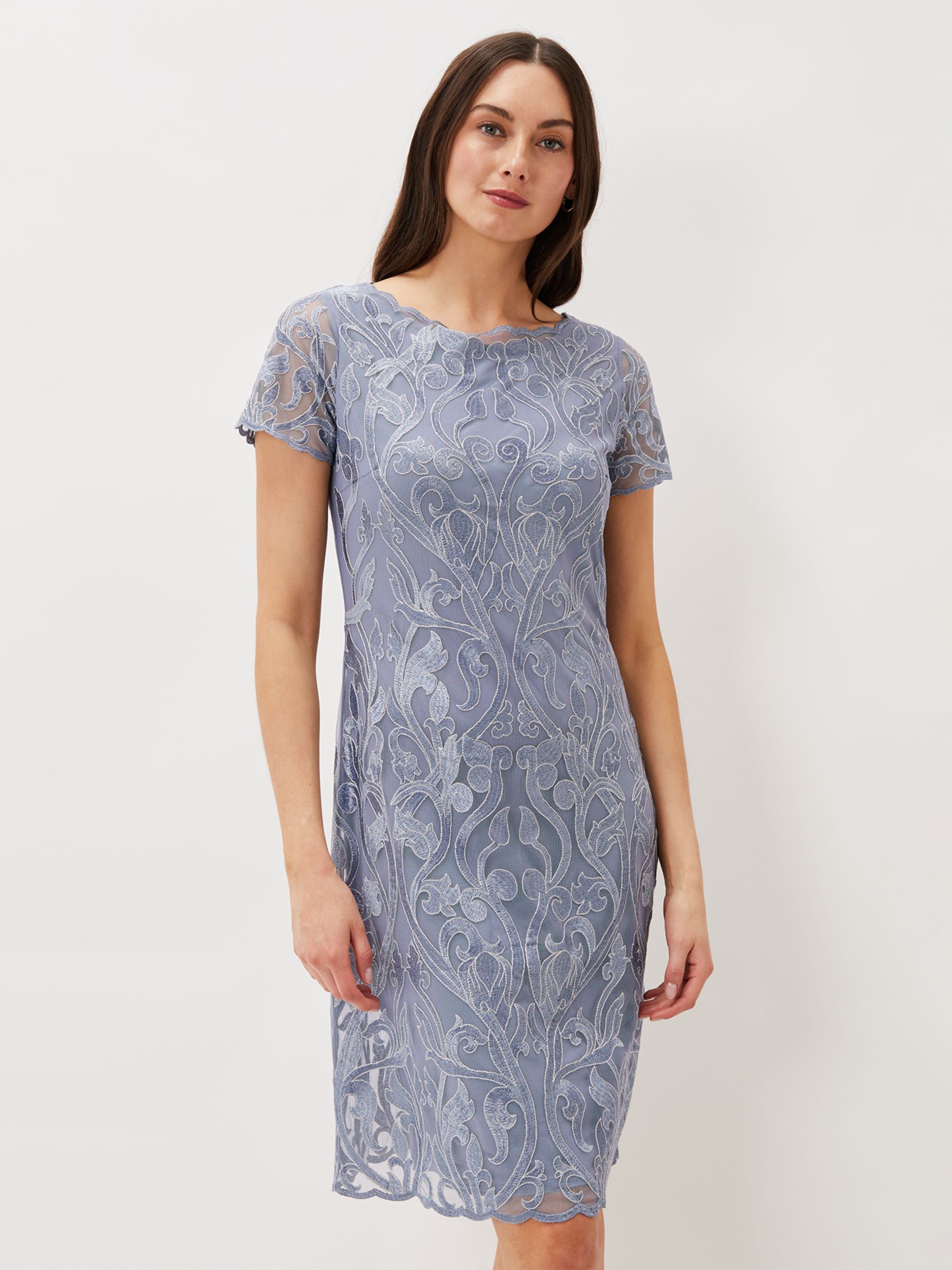 Phase Eight Bea Embroidered Shift Dress, Arctic Blue at John Lewis ...