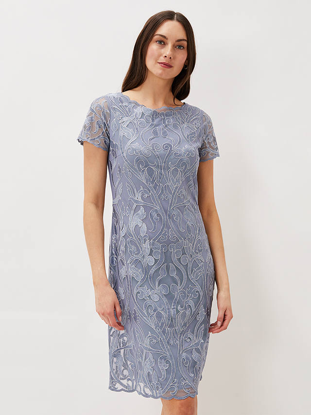 Phase Eight Bea Embroidered Shift Dress, Arctic Blue