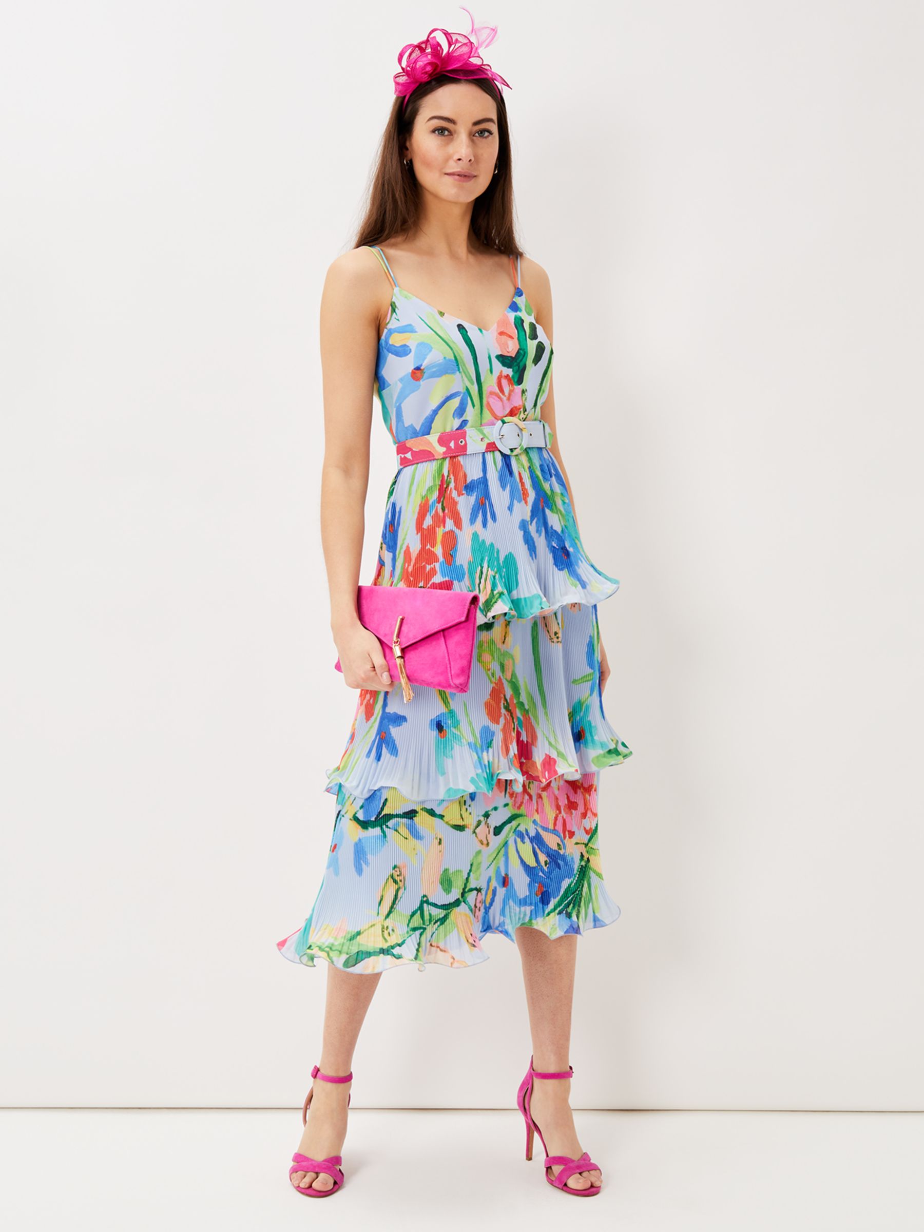 Phase Eight River Floral Tiered Midi Dress, Multi, 6