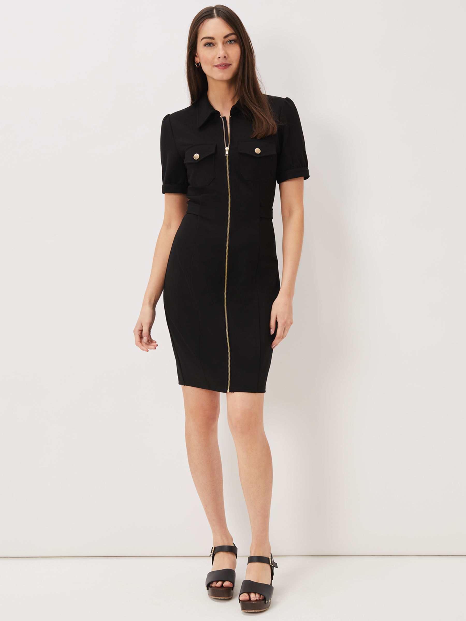 Phase Eight Shaden Zip Front Mini Dress, Black at John Lewis & Partners