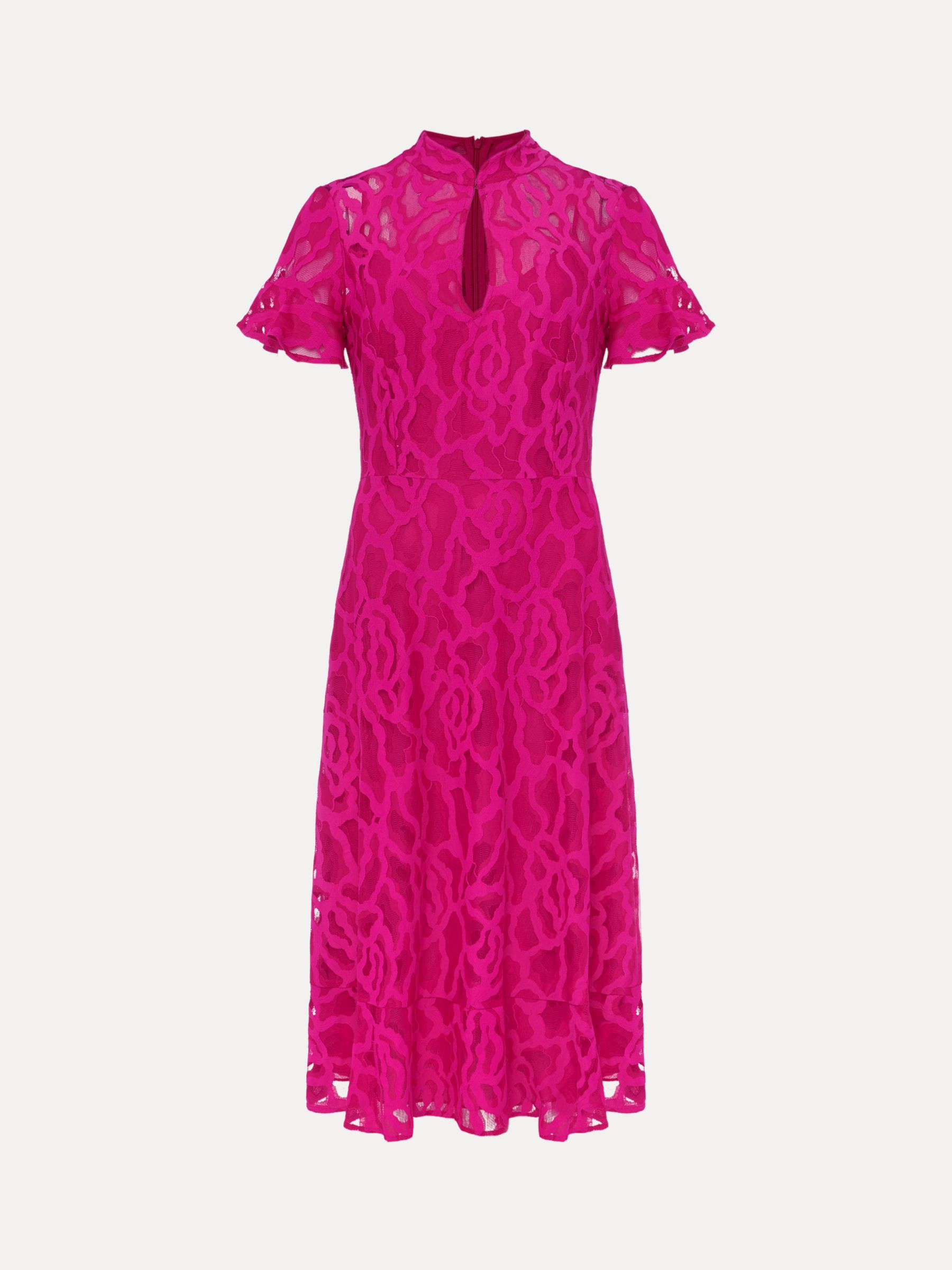 Phase Eight Lulu Lace Dress, Magenta Pink, 6