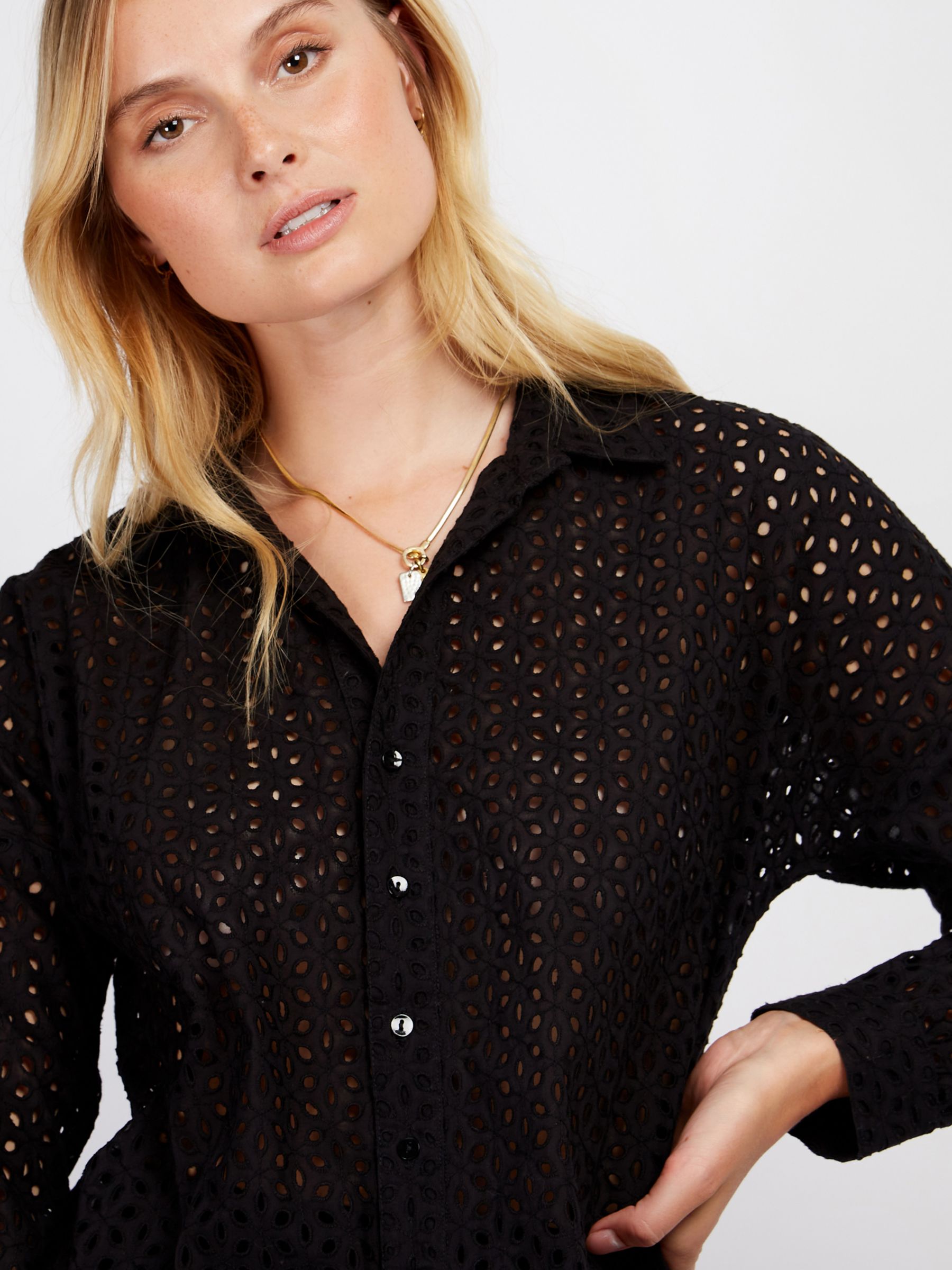 Somerset by Alice Temperley Broderie Anglaise Shirt, Black, 16