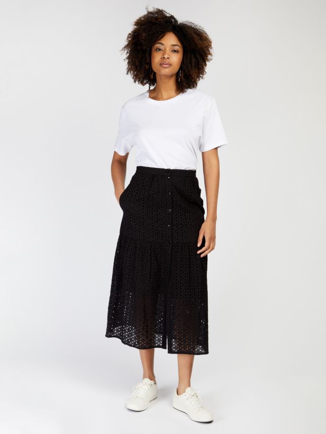 Somerset by Alice Temperley Broderie Anglaise Tiered Maxi Skirt, Black, 8