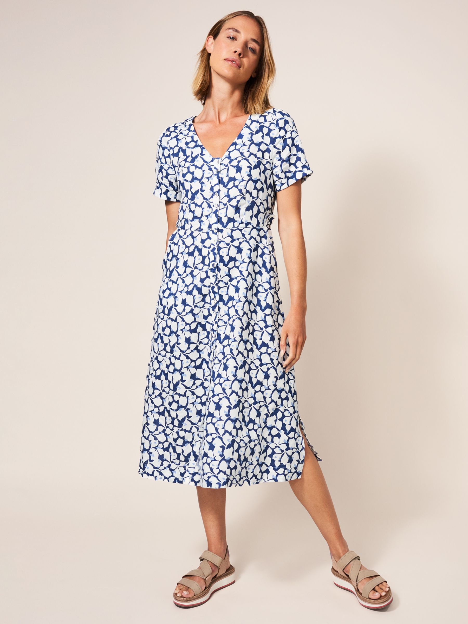 White Stuff Ivy Linen Midi Dress, Blue at John Lewis & Partners
