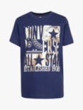 Converse Kids' Stacked Logo Short Sleeve T-Shirt, Navy
