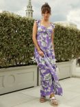 Mint Velvet Carly Floral Boho Ruffle Sleeve Maxi Dress, Purple/Multi
