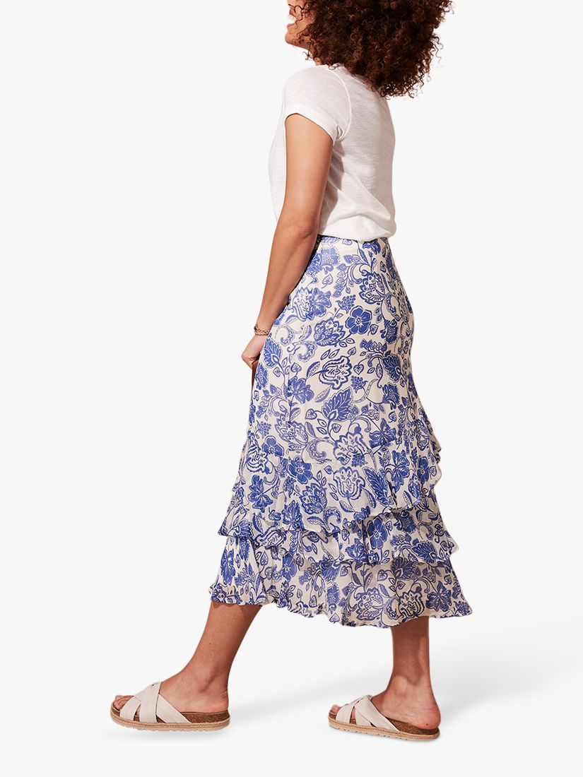 Mint Velvet Nina Paisley Floral Tiered Midi Skirt, White/Ivory at John ...
