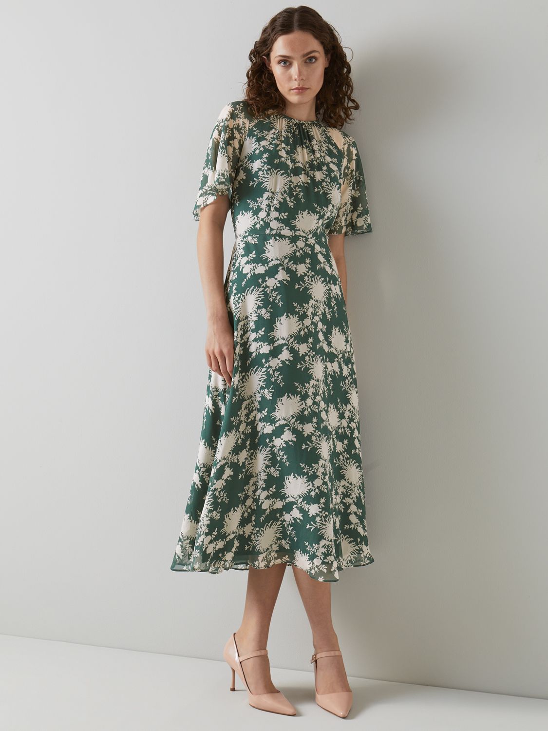 L.K.Bennett Elowen Floral Print Midi Dress, Green at John Lewis & Partners
