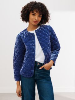 AND/OR Sabina Plain Velvet Quilted Jacket, Blue Ink, XS