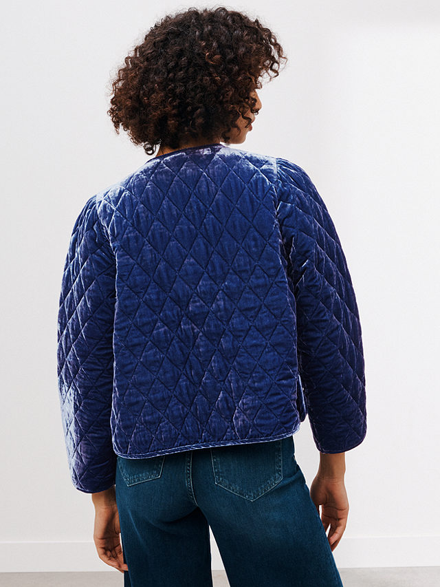 AND/OR Sabina Plain Velvet Quilted Jacket, Blue Ink, XS