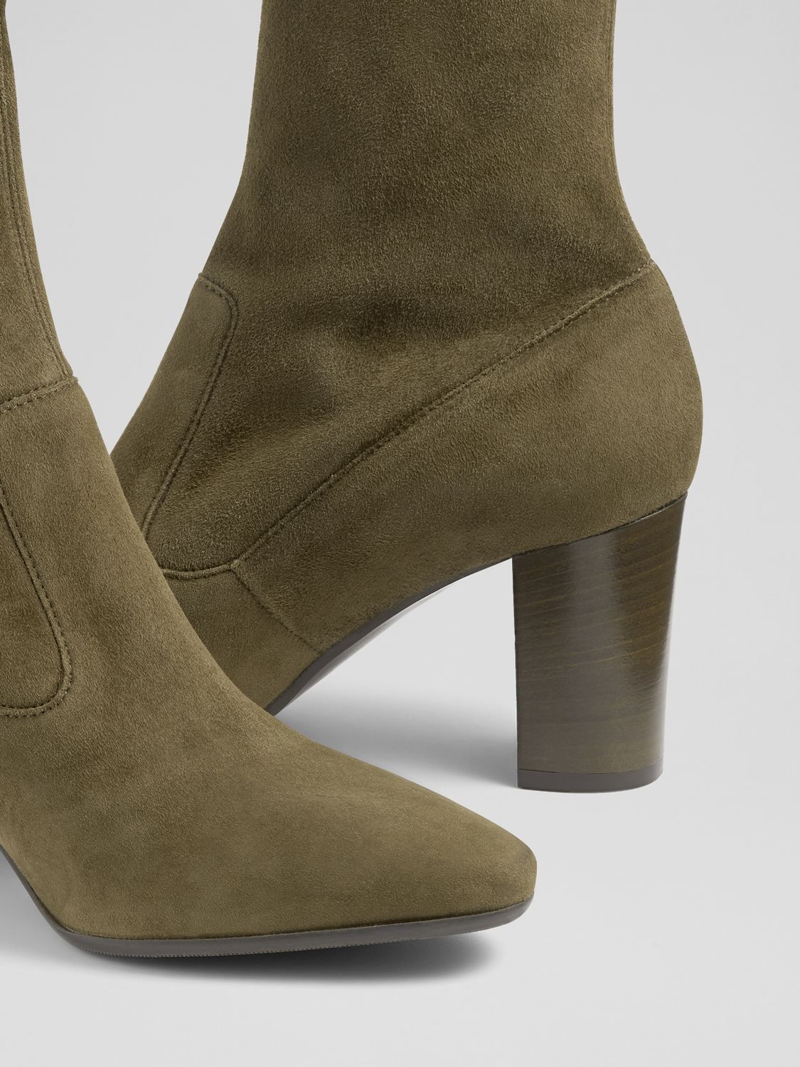 L.K.Bennett Alice Suede Ankle Boots, Olive, 2