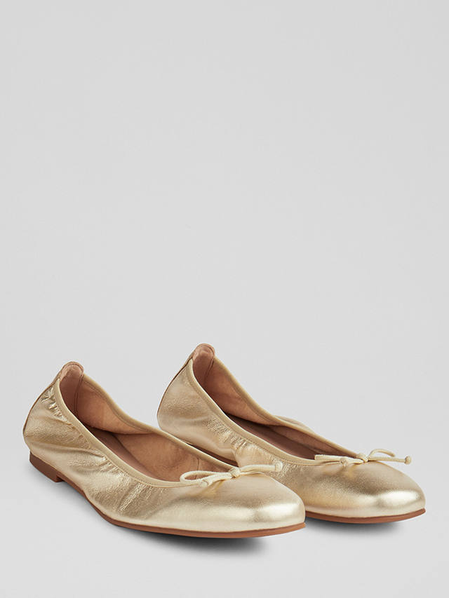 L.K.Bennett Trilly Flat Leather Pumps, Gold Champagne at John Lewis ...